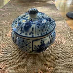 Antique Gzhel Porcelain Bowl with Lid- made in Russia